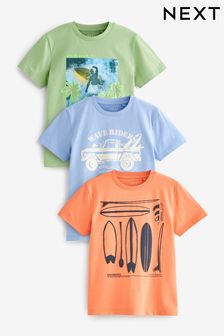 Bleu/Kaki Surf - Lot de 3 t-shirts graphiques (3-16 ans) (338044) | €23 - €31