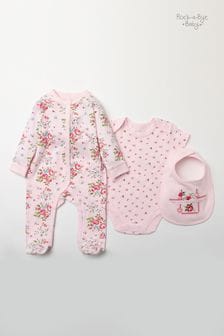 Rock-A-Bye Baby Boutique Pink Floral Print Cotton 3-Piece Baby Gift Set (338129) | €32