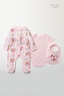 Rock-A-Bye Baby Boutique Pink Floral Print Cotton 3-Piece Baby Gift Set