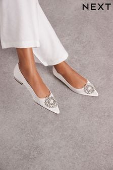 Forever Comfort Wedding Satin Jewel Trim Bridal Shoes