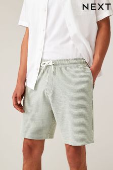 Sage Green Seersucker Striped Jersey Shorts (339112) | kr390