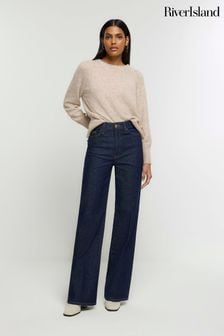 River Island Blue High Rise Wide Leg Jeans (339139) | $87