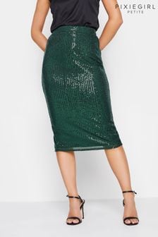 PixieGirl Petite Green Sequin Midi Skirt (339407) | kr376