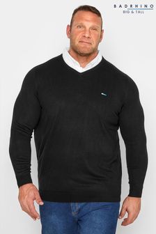 Črna - BadRhino Big & Tall pulover z V-izrezom in vstavkom srajce (339603) | €33