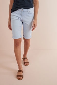 Light Blue Stripe Denim Knee Shorts (339660) | 572 UAH