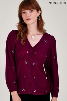 Розовая бархатная блузка с отделкой Monsoon Carola (339900) | €46