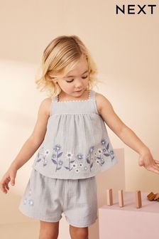 Blue Embroidered Top and Shorts Set (3mths-7yrs) (340321) | KRW42,700 - KRW51,200