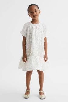 Reiss Ivory Theo Senior Embellished Flared Dress (340577) | $209