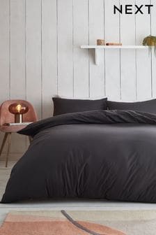 Graphite Black Cotton Rich Plain Duvet Cover and Pillowcase Set (340625) | €23.50 - €59