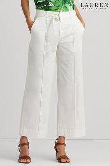 Lauren Ralph Lauren - Quartilla - Bianco Pantaloni ampia in twill Con cintura (340912) | €238