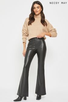 NOISY MAY Faux Leather Flared Trousers