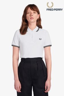 Weiß-schwarz - Fred Perry Damen Polo-Shirt mit doppelten Zierstreifen (340966) | 91 € - 105 €