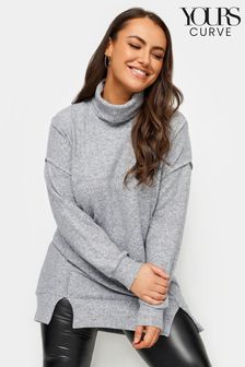 Yours Curve Grey White Soft Touch Turtleneck Sweatshirt (341047) | SGD 60