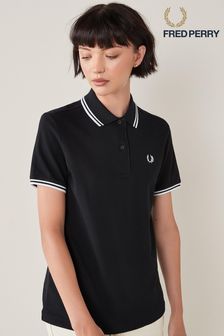 Schwarz/weiß - Fred Perry Damen Polo-Shirt mit doppelten Zierstreifen (341220) | 105 €