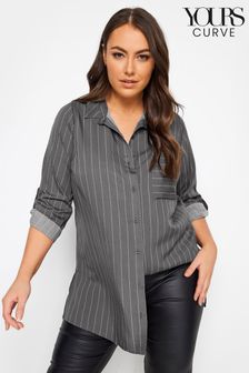 Yours Curve Grey Boyfriend Striped Shirt (341375) | $45