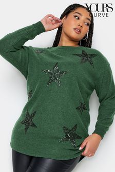 Yours Curve Green Soft Touch Sequin Star Top (341619) | $49