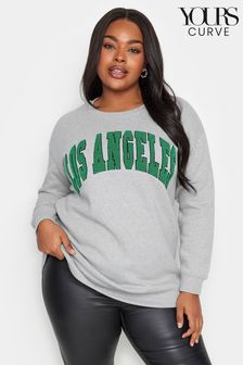 Grey/Green - Yours Curve Embroidered Slogan Sweatshirt (341645) | kr530