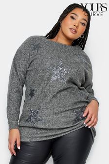 Yours Curve Grey Soft Touch Sequin Star Top (341744) | €13.50