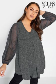 Yours Curve Grey Black Abstract Print Mesh Swing Top (341873) | OMR13