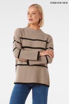 Forever New Brown Bianca Relaxed Longline Crew Neck Jumper (341994) | $143