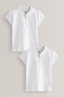 White 2 Pack Cotton Zip Polo Shirts (3-16yrs) (342093) | €10 - €16.50