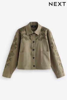 Khaki Green Embroidered Cotton Jacket (342245) | 260 QAR