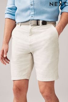 Stone Linen Cotton Chino Shorts with Belt Included (342549) | 129 QAR