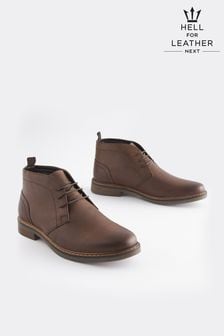 Brązowy - Standardowy krój - Skórzane woskowane buty chukka (342711) | 313 zł