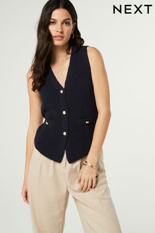 Navy Blue Gold Button Knitted Waistcoat (342998) | LEI 228