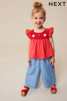 Bluse und Hose im Set mit Erdbeermotiven (3 Monate bis 7 Jahre)