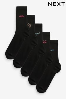 Hello Embroidered Motif Ankle Socks 5 Pack (343353) | $18