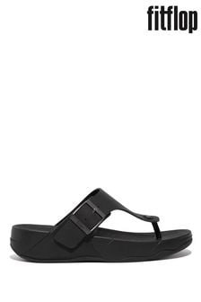 FitFlop Mens Black Trakk Li Buckle Leather Toe-Post Sandals (343598) | LEI 537