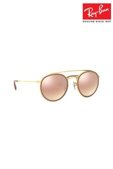 Złote okrągłe okulary przeciwsłoneczne z podwójnym mostkiem Ray-Ban® (343673) | 932 zł