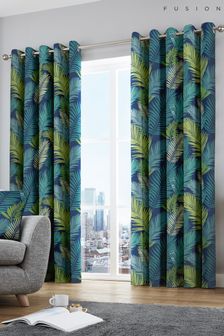 Fusion Green Tropical Leaves Lined Eyelet Curtains (343757) | 54 € - 100 €