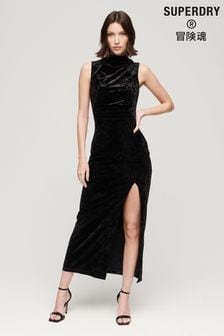 Superdry Black Velvet Maxi Dress (343819) | ₪ 402