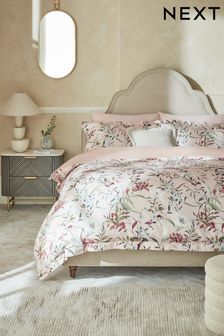 Pink 600TC Cotton Sateen Floral Duvet Cover and Pillowcase Set (343857) | €99 - €139