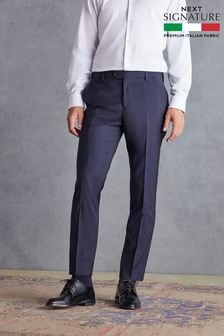 Navy Blue Slim Fit Signature Tollegno Fabric Suit: Trousers (344079) | $128