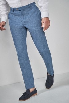 Navy Blue Trousers Linen Blend Skinny Fit Suit (344086) | 11 €
