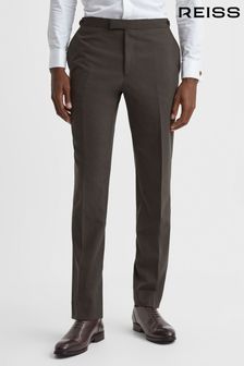 Reiss Chocolate Roll Slim Fit Wool Blend Side Adjuster Trousers (344361) | ₪ 1,225