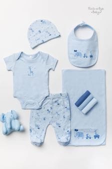 أزرق فاتح - Rock-a-bye Baby Boutique Animal Print Cotton 5-piece Baby Gift Set (344765) | 194 د.إ