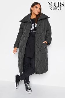 Yours Curve Black Diamond Quilted Puffer Coats (345128) | OMR39