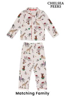 Chelsea Peers Green Kids Organic Cotton Cream Circus Animals Print Long Pyjama Set (345288) | €27