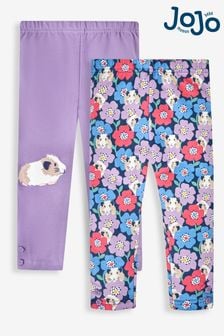Lilac Purple Guinea Pig & Floral - Jojo Maman Bébé Girls' 2-pack Leggings (345458) | kr380