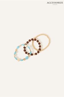 Accessorize Blue Wooden Beaded Stretch Bracelets Set of Three (345527) | €22