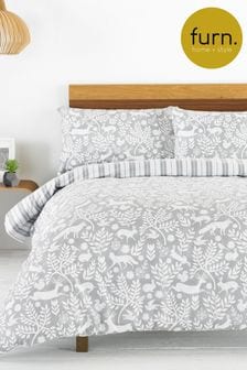 furn. Grey Grey Skandi Woodland Brushed Cotton Winter Stag Reversible Duvet Cover and Pillowcase Set (345608) | 43 € - 70 €