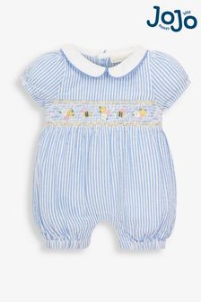 JoJo Maman Bébé Blue Embroidered Bee Baby Romper (345770) | AED139