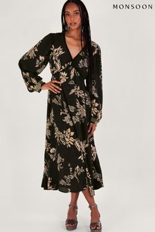 Monsoon Black Annette Floral Midi Dress (346160) | €48