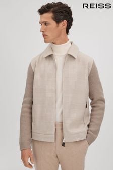 Reiss Oatmeal Max Hybrid Knit Zip-Through Jacket (346676) | €140
