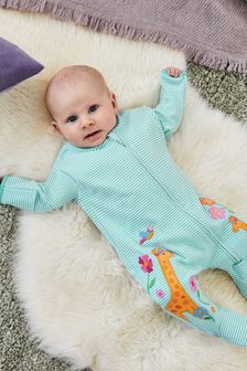 JoJo Maman Bébé Blue Giraffe Appliqué Zip Cotton Baby Sleepsuit (347201) | €34