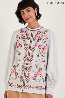 Monsoon Grey Josie Floral Embroidered Top (347340) | €57